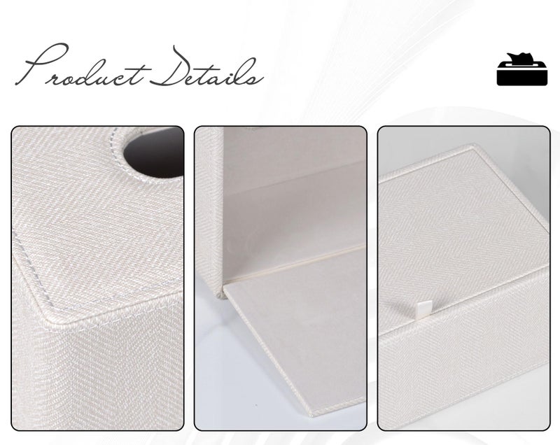 GOLRANLYE Tissue Box Cover Rectangular 9.8""(L) x 5.3""(W) x 4.3""(H) Refined Modern PU Leather Facial Tissue Dispenser Box Holder for Dresser Bathroom Decorative (Linen Beige) - Image 5